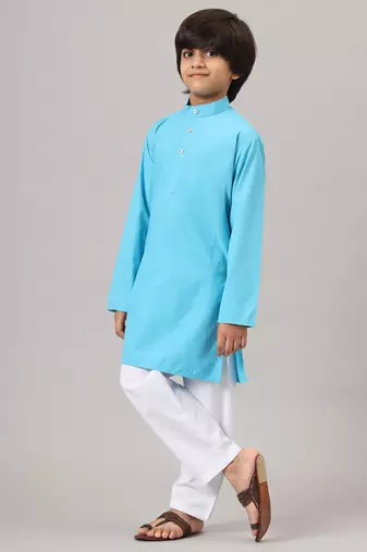 Boys dark blue solid kurta set