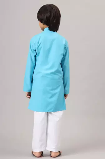 Boys dark blue solid kurta set