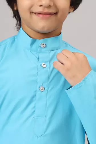 Boys dark blue solid kurta set