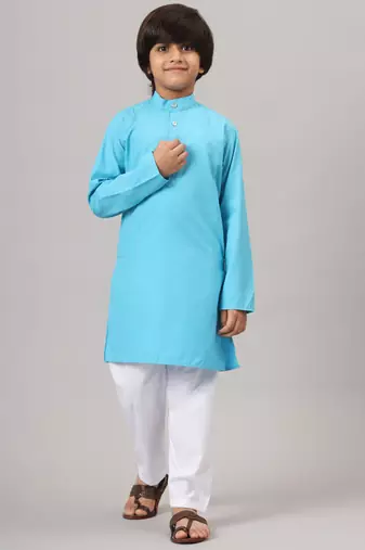Boys dark blue solid kurta set