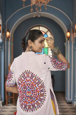 WHITE MULTICOLOR THREAD EMBROIDERED WITH MIRROR VISCOSE RAYON TRADITIONAL PARTY FESTIVAL STITCHED LEHENGA CHOLI JACKET 4