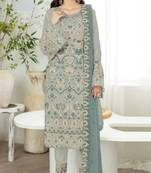 Light grey embroidered faux georgette semi stitched salwar suit