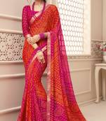 Orange and Pink Bandhej Print Chiffon Saree