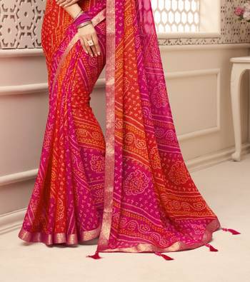 Orange and Pink Bandhej Print Chiffon Saree 3