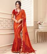 Orange Chiffon Bandhej Printed Sari,Saree With Unstitched Blouse Piece