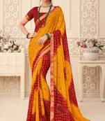 Yellow Chiffon Bandhej Printed Sari,Saree With Unstitched Blouse Piece