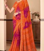 Orange Chiffon Bandhej Printed Sari,Saree With Unstitched Blouse Piece