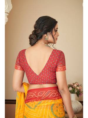 Yellow Chiffon Bandhej Printed Sari,Saree With Unstitched Blouse Piece 5