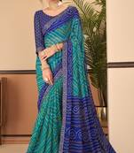 Green Chiffon Bandhej Printed Sari,Saree With Unstitched Blouse Piece