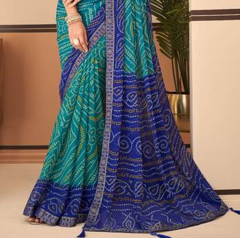 Green Chiffon Bandhej Printed Sari,Saree With Unstitched Blouse Piece 3