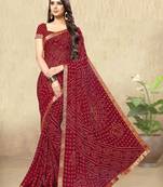 Maroon Chiffon Bandhej Printed Sari,Saree With Unstitched Blouse Piece