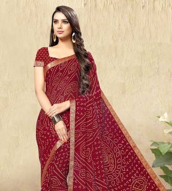 Maroon Chiffon Bandhej Printed Sari,Saree With Unstitched Blouse Piece 2