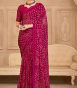 Magenta  Chiffon Bandhej Printed Sari,Saree With Unstitched Blouse Piece