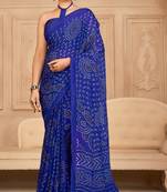 Blue Chiffon Bandhej Printed Sari,Saree With Unstitched Blouse Piece