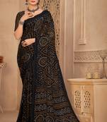 Black Chiffon Bandhej Printed Sari,Saree With Unstitched Blouse Piece