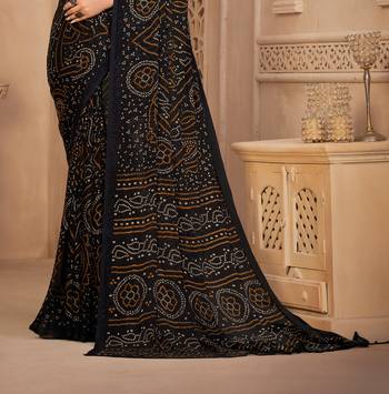 Black Chiffon Bandhej Printed Sari,Saree With Unstitched Blouse Piece 3