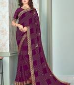 Wine Georgette Golden Print Printed Sari,Saree With Unstitched Blouse Piece