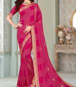 Pink Georgette Golden Print Printed Sari,Saree With Unstitched Blouse Piece