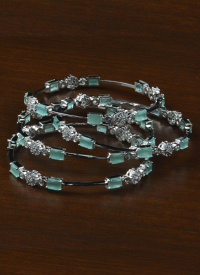 Rhodium Plated Mint Stone American Diamond Bangles BD614 2