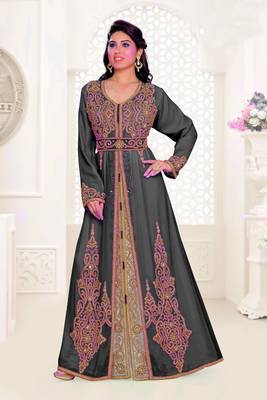 Black & Inner White color Full Sleeves Handmade Moroccan Kaftan 1