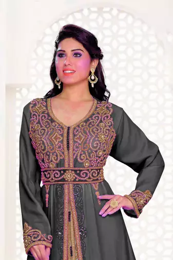 Black & Inner White color Full Sleeves Handmade Moroccan Kaftan
