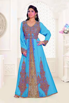 Cyan & Inner White color Full Sleeves Handmade Moroccan Kaftan 1