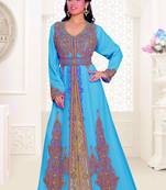 Cyan & Inner White color luxurious Full Sleeves Handmade Moroccan Kaftan.