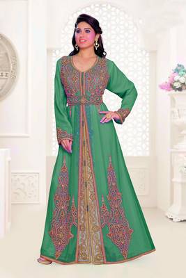 Dark Green & Inner White color Full Sleeves Handmade Moroccan Kaftan 1