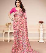 Pink Georegtte Floral All over Printed Without Border & Pallu Saree With Banglori Blouse