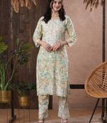 Hand Embroidered White Cotton Lucknowi Chikankari Indian Women Co-Ord Set