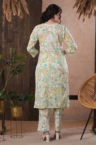Hand Embroidered White Cotton Lucknowi Chikankari Indian Women Co-Ord Set