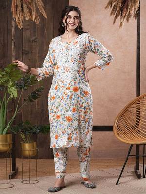 Hand Embroidered White Cotton Lucknowi Chikankari Indian Women Co-Ord Set 1