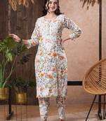 Hand Embroidered White Cotton Lucknowi Chikankari Indian Women Co-Ord Set