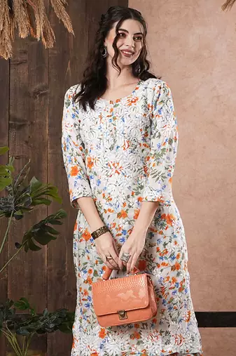 Hand Embroidered White Cotton Lucknowi Chikankari Indian Women Co-Ord Set