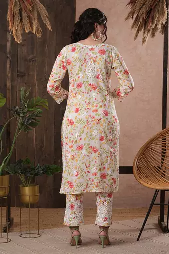 Hand Embroidered White Cotton Lucknowi Chikankari Indian Women Co-Ord Set