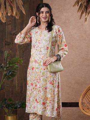 Hand Embroidered White Cotton Lucknowi Chikankari Indian Women Co-Ord Set 4
