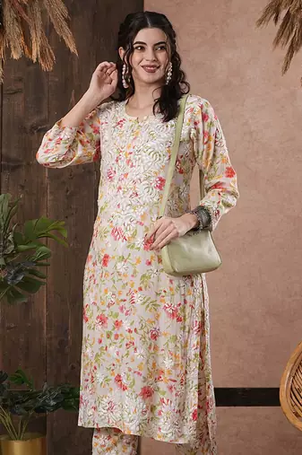 Hand Embroidered White Cotton Lucknowi Chikankari Indian Women Co-Ord Set
