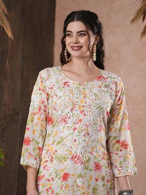 Hand Embroidered White Cotton Lucknowi Chikankari Indian Women Co-Ord Set 5