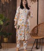 Hand Embroidered White Cotton Lucknowi Chikankari Indian Women Co-Ord Set