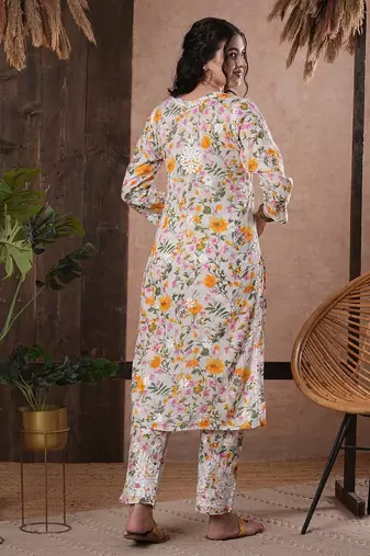 Hand Embroidered White Cotton Lucknowi Chikankari Indian Women Co-Ord Set