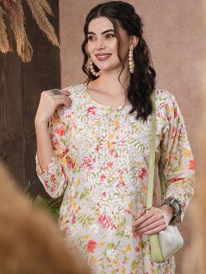 Hand Embroidered White Cotton Lucknowi Chikankari Indian Women Co-Ord Set 6