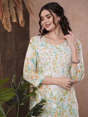 Hand Embroidered White Cotton Lucknowi Chikankari Indian Women Co-Ord Set 7