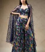 Bustier with sharara and feather cape