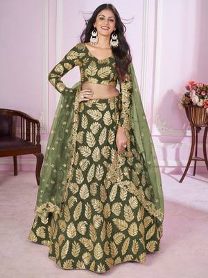 olive sequins georgette lehenga set choli with dupatta 1