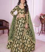Stunning Olive Sequins Georgette Engagement Wear Lehenga Choli
