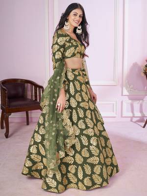 olive sequins georgette lehenga set choli with dupatta 2