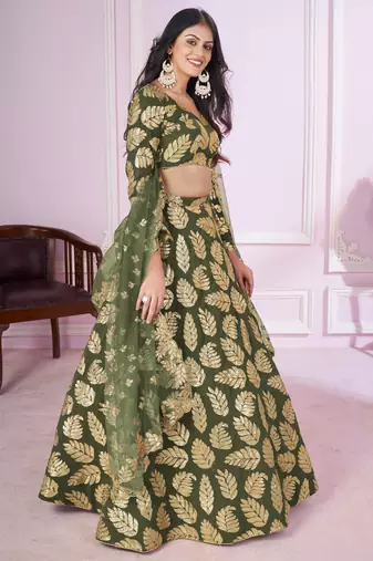 olive sequins georgette lehenga set choli with dupatta