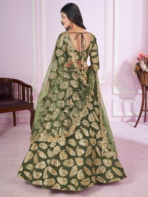 olive sequins georgette lehenga set choli with dupatta 3