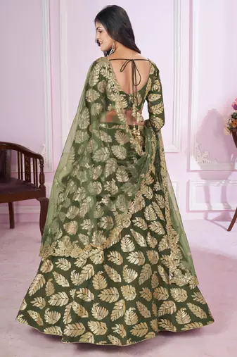 olive sequins georgette lehenga set choli with dupatta
