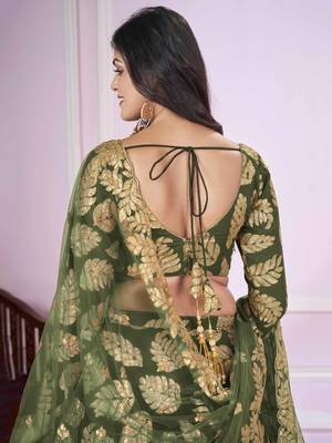 olive sequins georgette lehenga set choli with dupatta 5